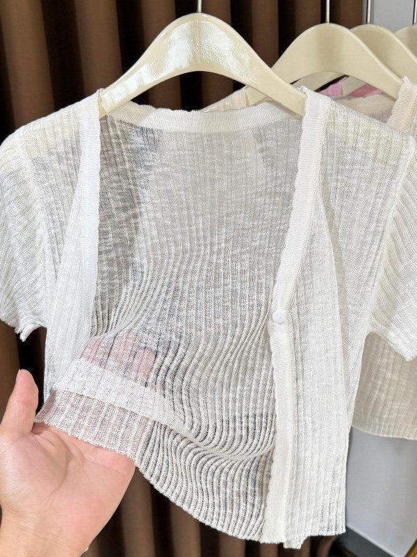 French Ice Silk Sun-Protective Knit Short Sleeve Shawl Cardigan for Women - Summer 2026