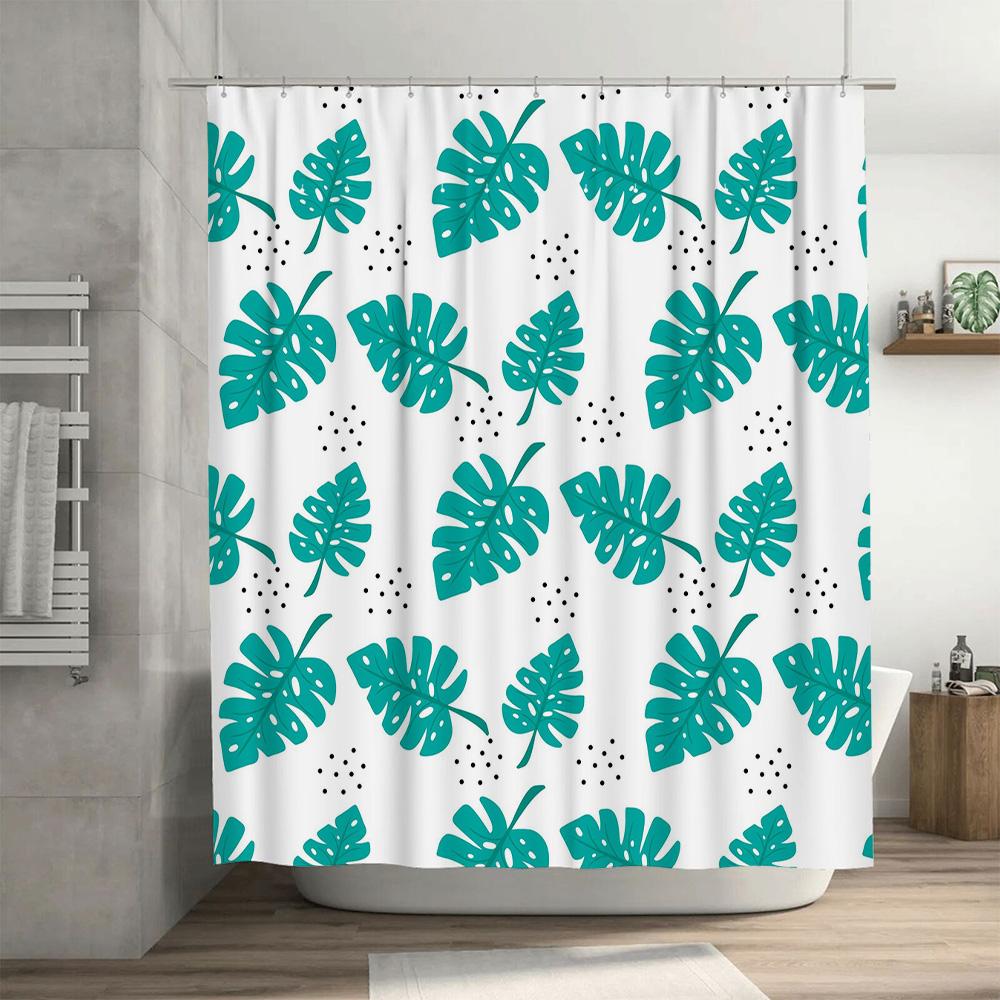 Bright Green Monstera Leaves Shower Curtain Perfect Addition for Your Bathroom Decor Easy Installation, Machine Washable Fabric,