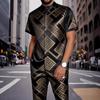 TEMU new digital printing boys fashion casual stand-up collar short-sleeved quick-drying button top trousers set