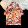 Unisex Vintage Hemdkragen Blumenhemd - Lockere Passform, Hongkong-Stil, Kurze Ärmel, Perfekt für Strand und Paare