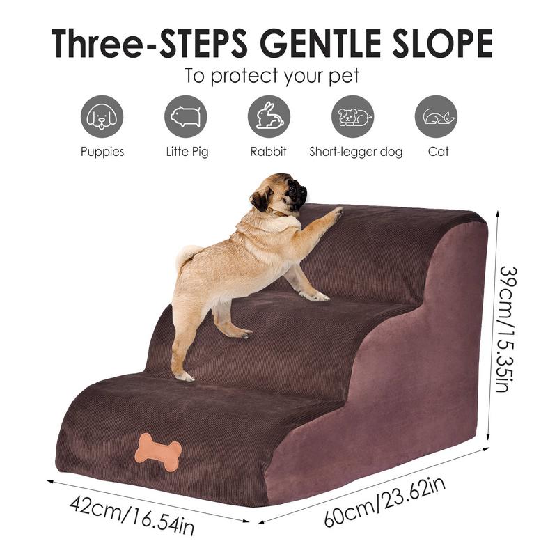 Dog Ramps 3 Steps Dog Stairs For Sofa Couch Bed High Density Sponge Ramps For Small Dogs And Cats Non-Slip Washable Stair Ladder