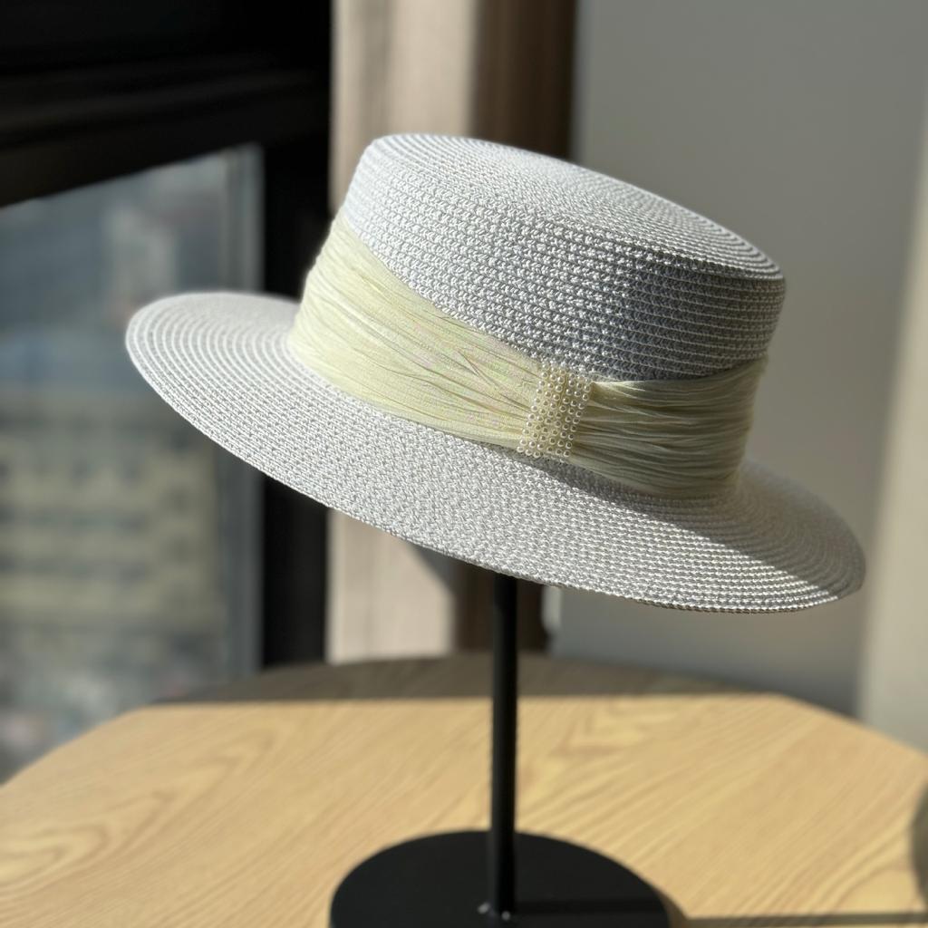 New French White Top Hat Summer Beach Vacation Visor Hat Straw Hat