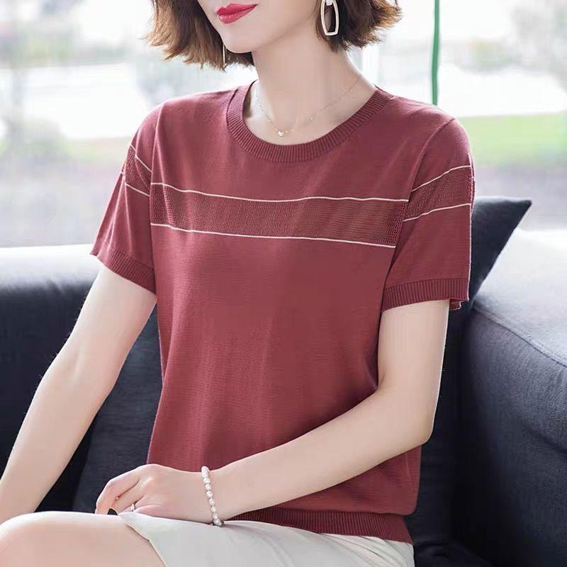Elegant Fashion Loose Pullovers Casual Round Neck Simplicity Short Sleeve Solid T-Shirts Patchwork Thin Spring Women's Clothing