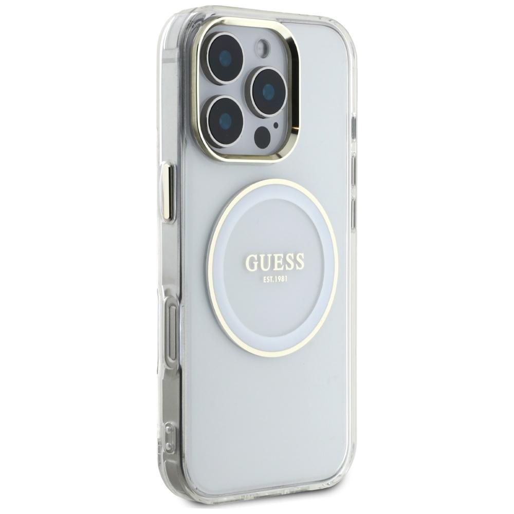 Etui Guess Iml Metal Colored Circle      Classic Logo Magsafe Do Iphone 16 Pro Biały