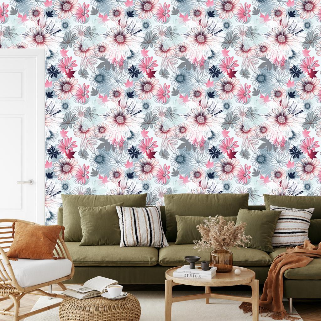 Beautiful colorful spring flowers wallpaper for living room and bedroom 50x1000