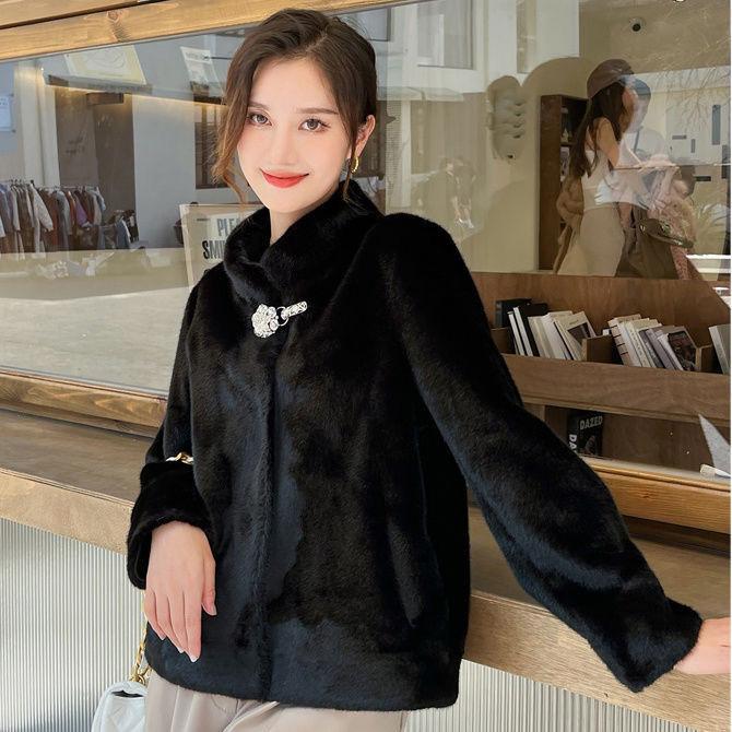 Winter imitation mink fur jacket new short stand-up collar fur fashion large size cotton coat short padded women