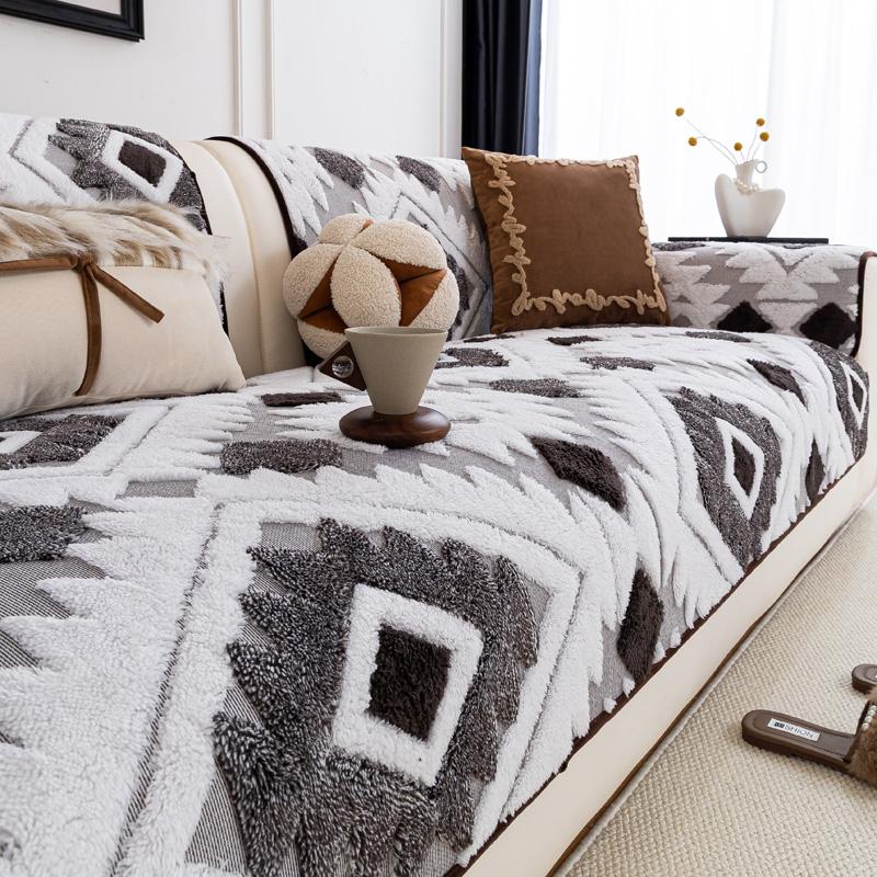 

Новый чехол для дивана в марокканском стиле, утолщенный плюшевый винтажный удобный диванный коврик для гостиной, противоскользящая защита, ковры 90x210cm белый