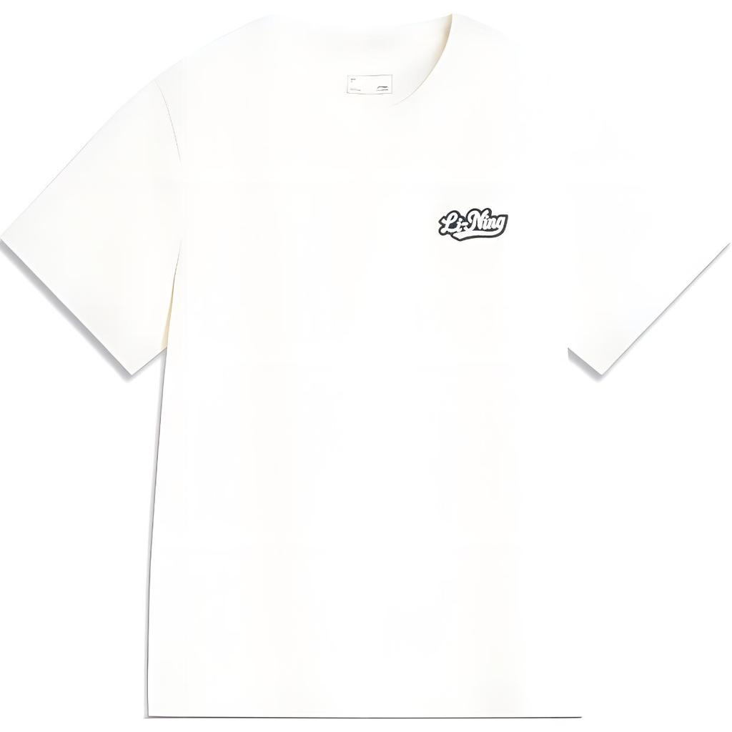 Li Ning Sports Lifestyle Series Letter Casual Breathable Comfortable Knitted Short Sleeve T-Shirt Women T-Shirts Off-White AHSU530-1