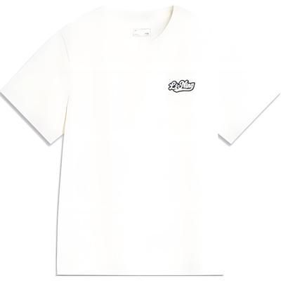 Li Ning Sports Lifestyle Series Letter Casual Breathable Comfortable Knitted Short Sleeve T-Shirt Women T-Shirts Off-White AHSU530-1