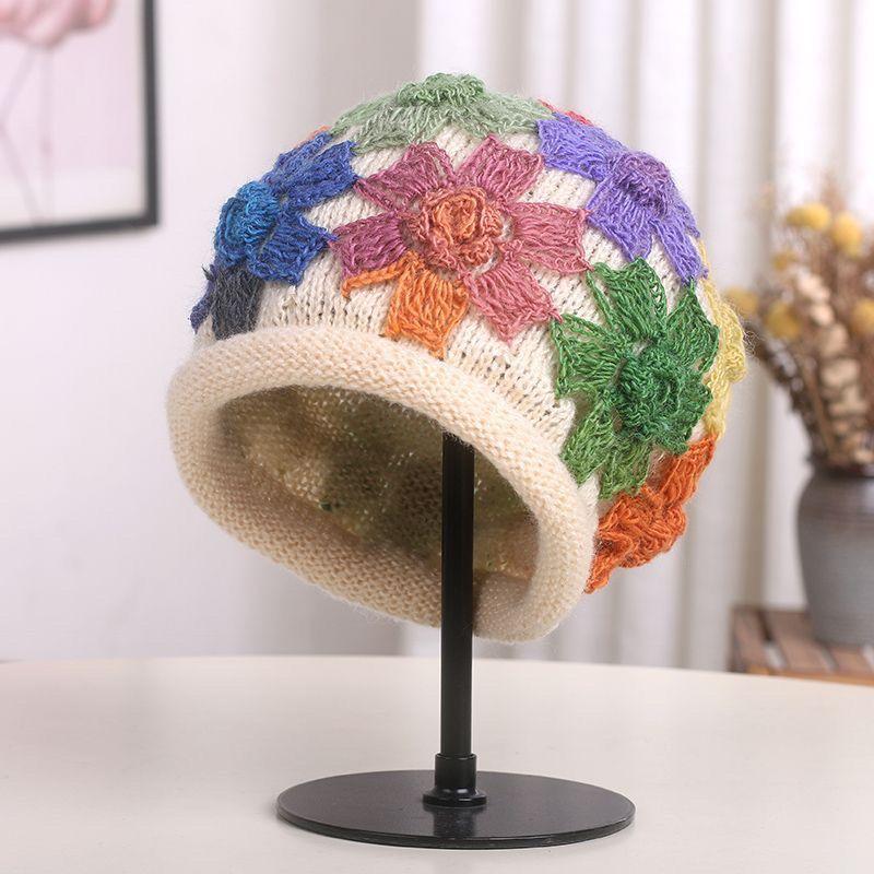 Cappello da Donna Primaverile Cappello a Maglia Caldo Moda Floreale