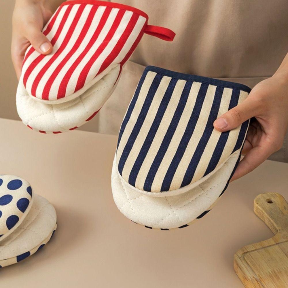 2pcs/set Anti-Scald Heat-Resistant Oven Mitts Stripe Kitchen Gloves Heat-Insulating Gloves Cooking