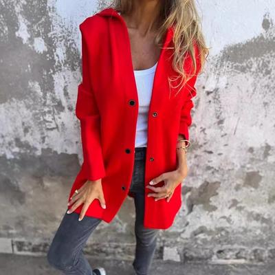 Herbst- und Winter Damen Einfarbig Lässig Einreihig Kapuzenjacke