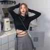 Langarm T-Shirts Frauen Cropped Ins Prevalent Bandage Tops Harajuku Ulzzang Street Spring Girl Causal Slim Shirts