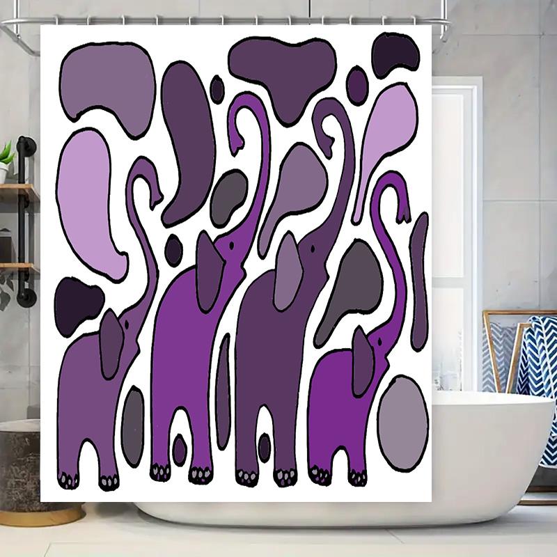 

Набор штор для душа с рисунком семьи слонов, фиолетовый и темно-серый, водонепроницаемая ткань для украшения ванной комнаты 90x180cm