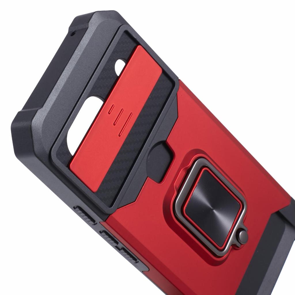 For Google Pixel 8a Cover Camera Slide Lid Card Holder Cell Phone Case with Ring Kickstand
