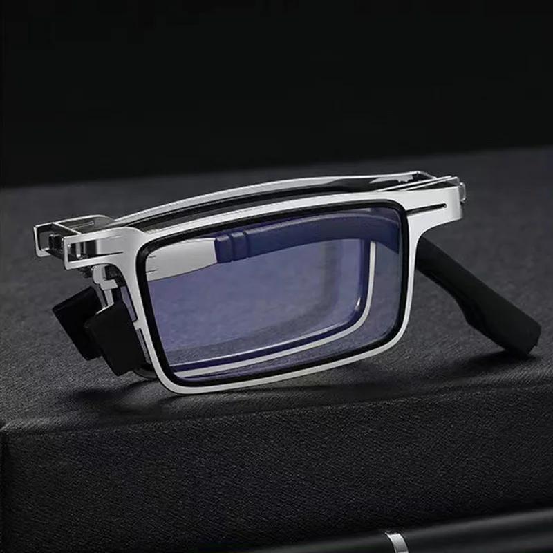 Faltbare Lesebrille Tragbar Für Herren Metall Rund Quadratisch Blaulichtfilter Brille Herren Alterssichtigkeit Mit Dioptrien bis +4