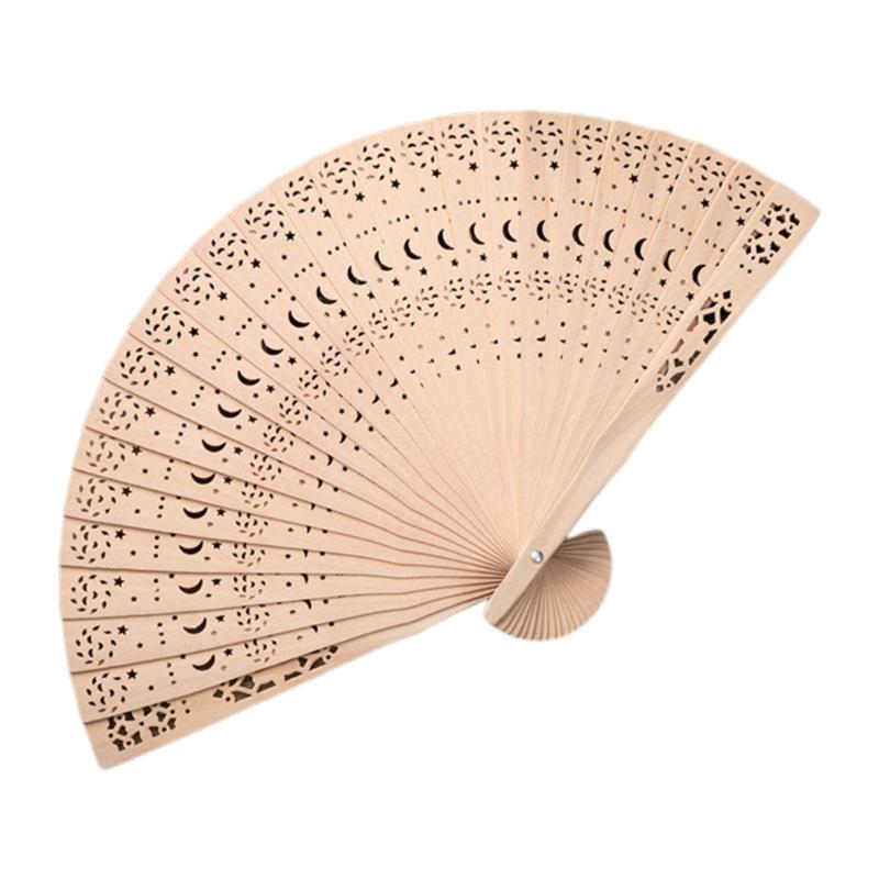 

Портативный традиционный складной веер из гравированного дерева с легким дизайном, идеально подходит для культурных праздников