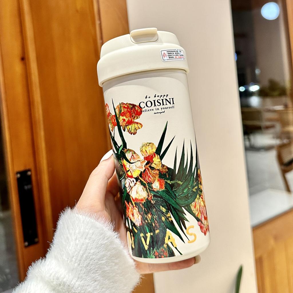 Coffee Thermos Cup Girls New Double Drinking Cup Luxury High-grade Sense with Straw Cup Accompanying Large Volume