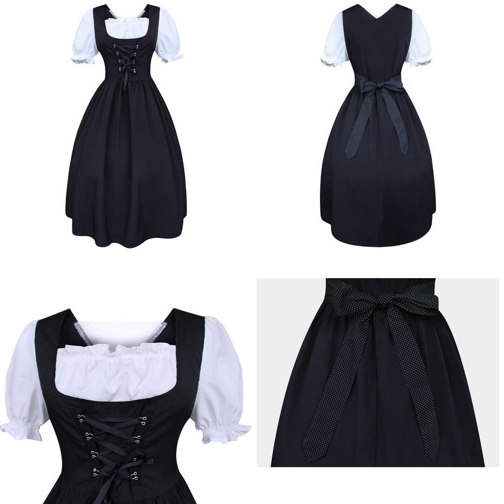 Medieval Retro Style Drawstring High Waisted Bow Dress Stage Outfit Performance