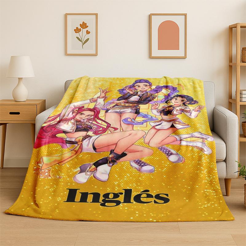 Kpop Demon Hunter Rumi Mira Zoey Gruppo Cartoon Coperta in Flanella Morbida Calda Coperta Plaid per Camera da Letto Soggiorno Letto Viaggio Regalo