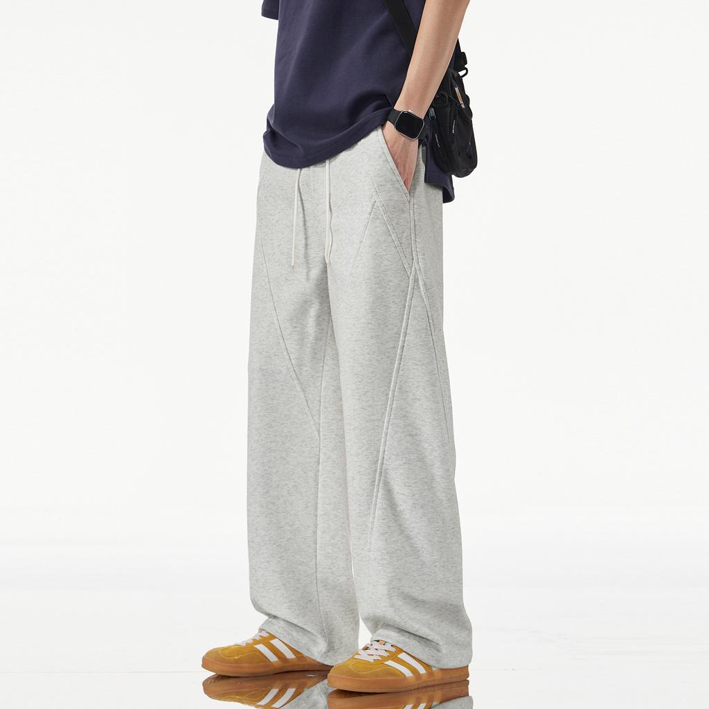 American solid color simple trendy brand splicing scimitar sweatpants men's trend loose wide leg drape daily casual pants