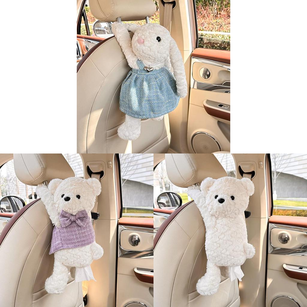 Creative Plush Bunny Car Tissue Holder With Cute Cartoon Design For Car Interior Decor