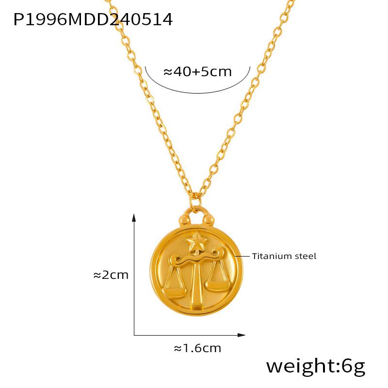 Fenny Fashion Embossed Stars 12 Constellations Round Brand Pendant Necklace 18K Gold Plated Stainless Steel Jewelry
