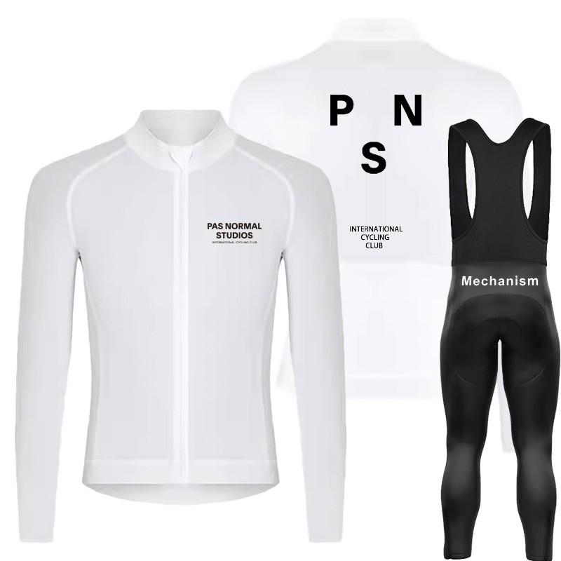 Mens Cycling Jersey Bib Shorts Set Long Sleeve Quick-Dry Compression Fit Road Bike Riding