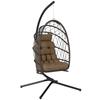 Hanging Egg Chair With Stand Foldable Basket Cushion Headrest And Rope Load 120 Kg Brown