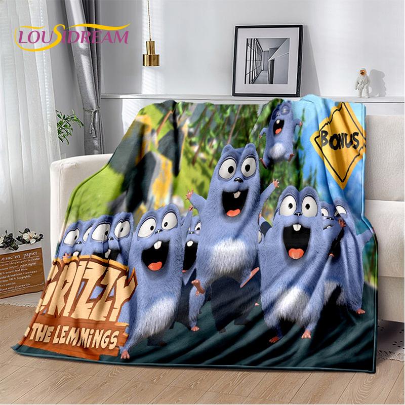 Cartoon 3D Grizzy und die Lemminge Decke, Weiche Überwurfdecke für Zuhause Schlafzimmer Bett Sofa Picknick Reise Büro Abdeckung Decke Kinder