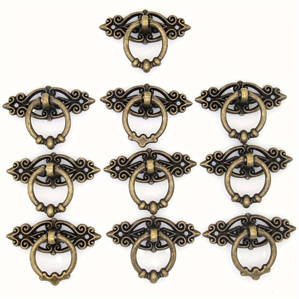 10pcs Vintage Distressed Antique Brass Finish Ring Pulls Handles for Cabinet Cupboard Drawer Dresser