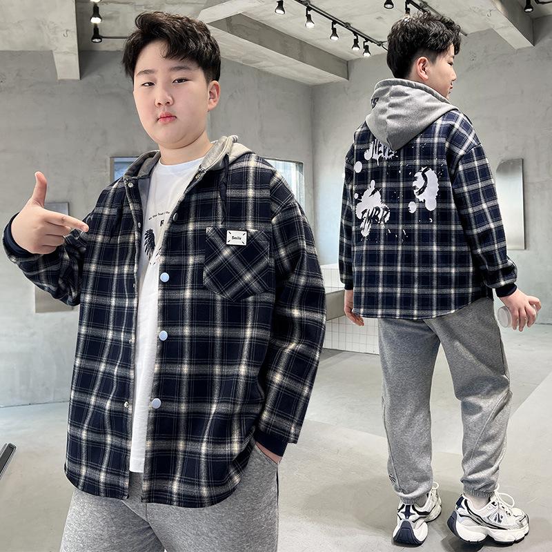 

Plus Size Boys Plaid Shirt with Thin Fleece Jacket - Spring Collection 140 fits 60-75 lbs