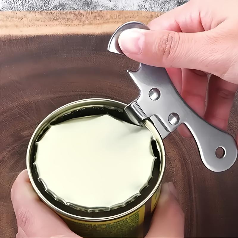 Nerezový ruční otvírák na konzervy Multifunkční otvírák na plechovky s ergonomickou rukojetí, Integrovaný otvírák na víčka pro kuchyňské náčiní