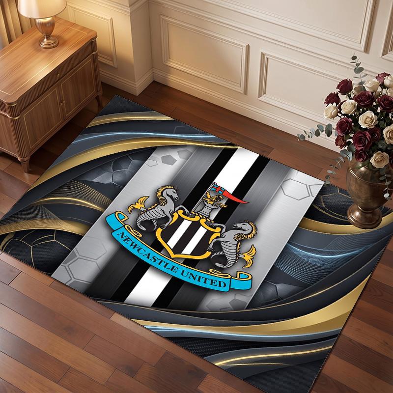 Tappeto in Velluto di Cristallo con Stampa di Calcio del Newcastle United, Comodo Assorbente d'Acqua Antiscivolo Tappeto per Pavimento Interno