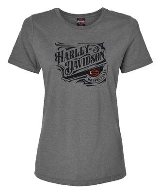 Harley-Davidson Dames Tribunal Folie Hoge-Lage Korte Mouw T-shirt, Antraciet