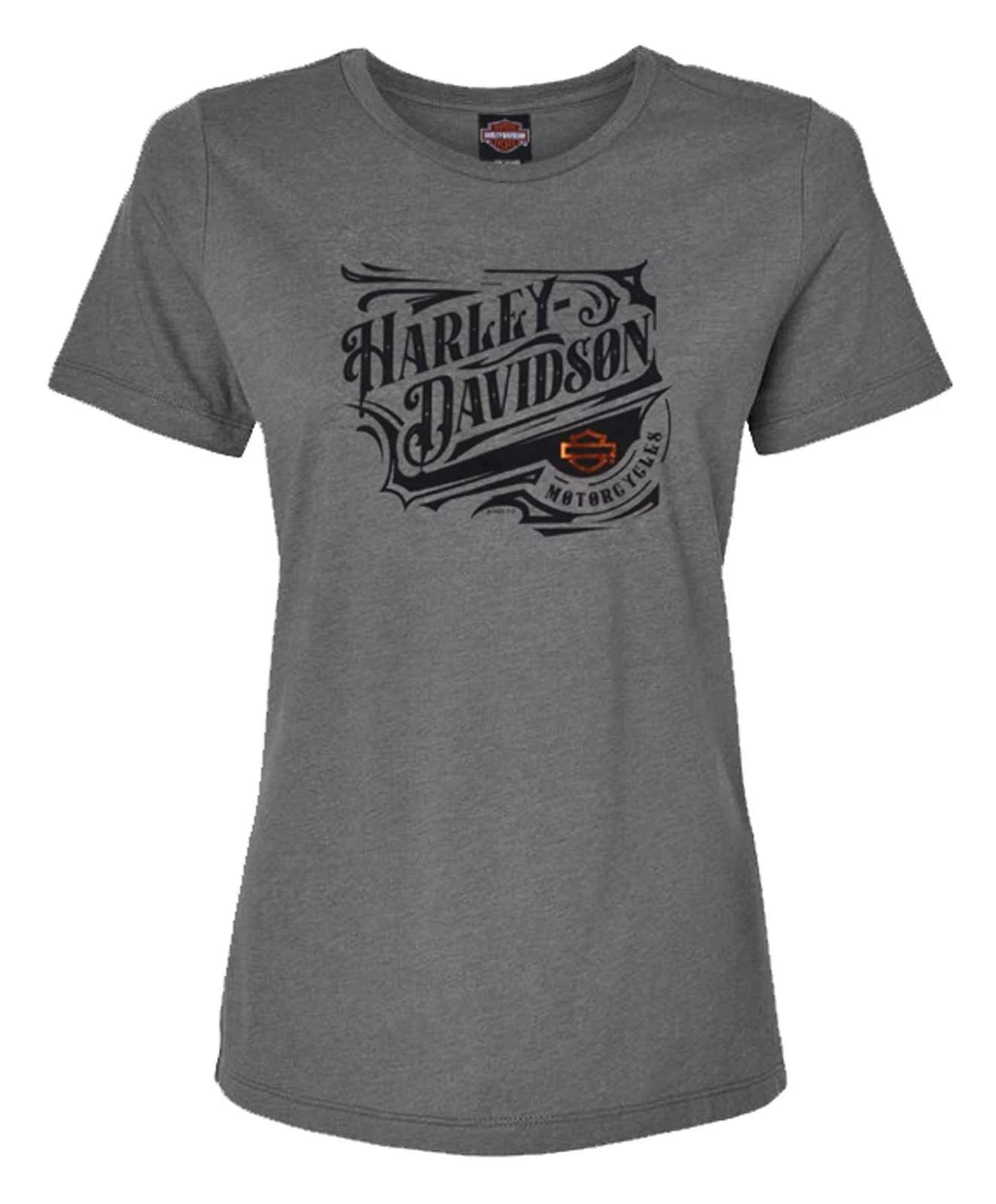 Harley-Davidson Women s Tribunal Foil High-Low Short Sleeve Tee, Charcoal 2XL