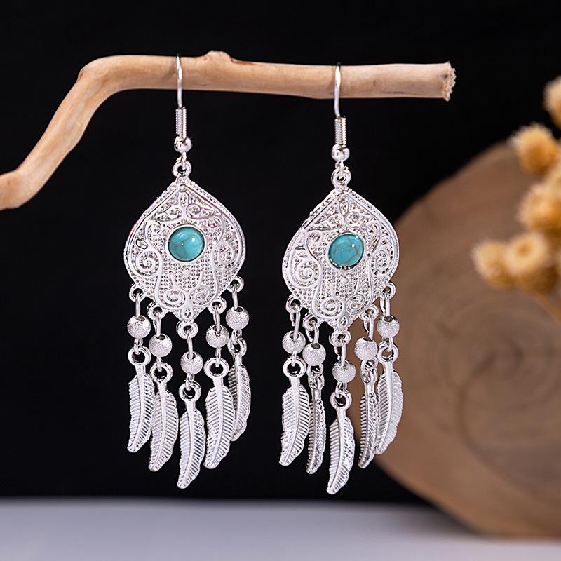 Vintage Ethnic Miao Silver Teardrop Tassel Earrings