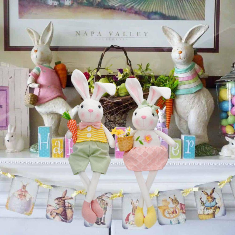 Adjustable Long Legged Easter Rabbit Decoration Carrot Flower Basket Spring Countrysides Theme Rabbit Figurine