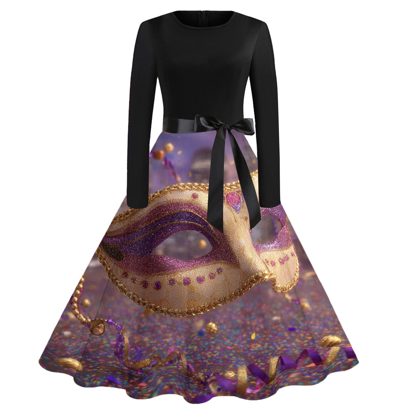 

Women s Casual Fashion Round Neck Carnival Printed Vintage Dress XL