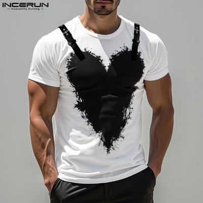 Men Summer Round Neck Short Sleeve Print Casual T-shirts Tops