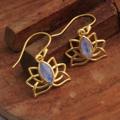 Boucle d'oreille Lotus en pierre de lune plaquée or jaune, bijoux faits à la main en argent sterling 925