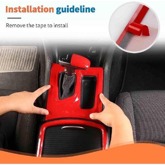 JeCar for Charger Red Interior Trim Kit for Dodge Charger 2015-2022 Gear Shift Panel & Shifter Knob & Cup Holder Panel Trim (4PCS)