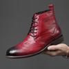 Men's Brogue Ankle Boots: Carved Cowhide High-Top, Pointed Toe, Autumn/Winter Fashion, Large Size.