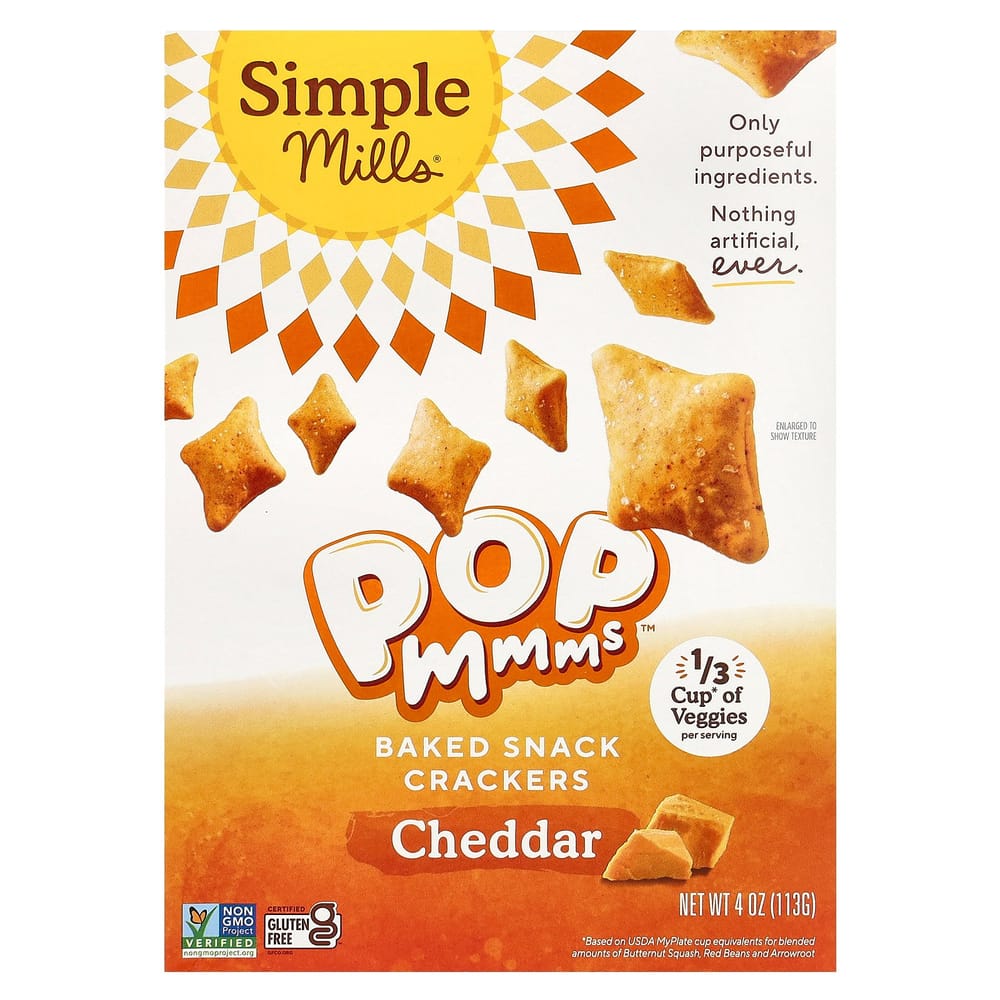 Simple Mills Pop Mmms Baked Snack Crackers, Cheddar, 113g (4oz)