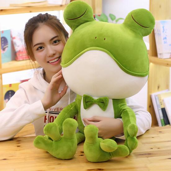 Stuffed Doll Cartoon Skin-friendly Colorful Green Frog Stuffed Doll for Bedroom