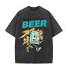 2026 Here For The Beer Retro Cartoon Can Print Unisex T Shirt Vintage Washed Short Sleeve Casual Streetwear Party Tee