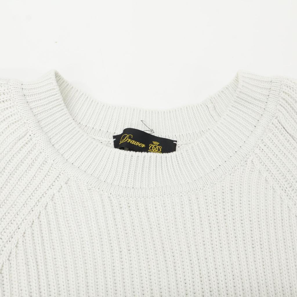 DRAWER 6518-106-0498 White Cotton Side Slit 9G Rib Knit Short Sleeve Knit Pullover Tops 1 whiteUsed