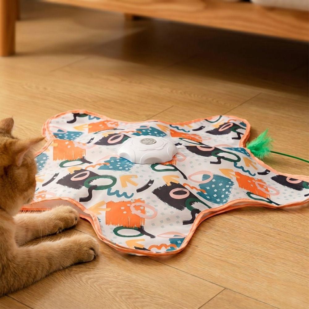 Built-in Feathers Cat Hide and Seek Toy Motion Sensing Automatic Cat Teaser Indoor Game