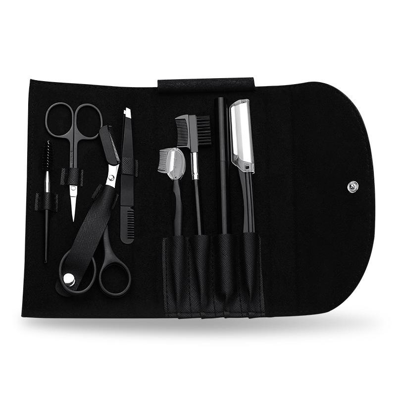 8Pcs eyebrow grooming kit with eyebrow shaper, eyebrow pencil, and tweezers for women and men, complete set