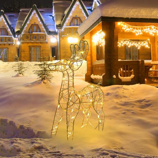 3D Christmas Reindeer Decoration Battery Operated Prelit Iron Reindeer with 30 LED Lights Outdoor Indoor Lighted Standing Deer for Garden Yard Lawn